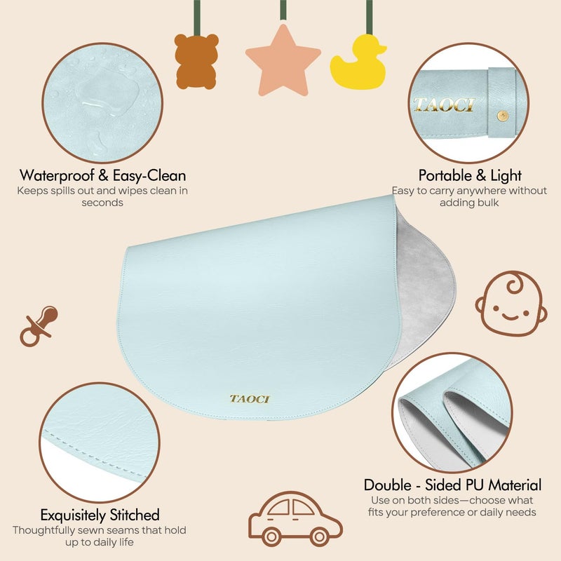 TAOCI Baby Changing Pad, Wipeable Portable Changing Pad, Diaper Change Mat, Waterproof Vegan Leather Changing Pads for Home & Travel, Light Blue, 27.5 x 15.7 '' - Image 3